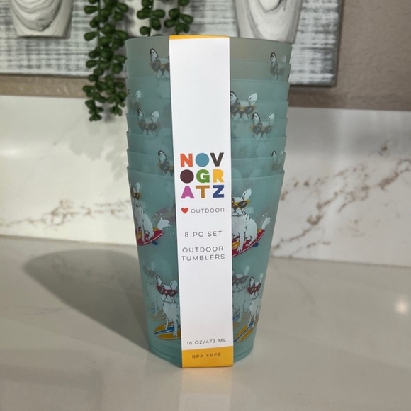 French Bulldog Surfer Set of 8 Dog Design Tumblers NWT beach outdoor pool cups - Picture 3 of 3